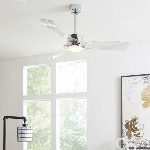SculptAire Indoor / Outdoor LED Ceiling Fan in living room.