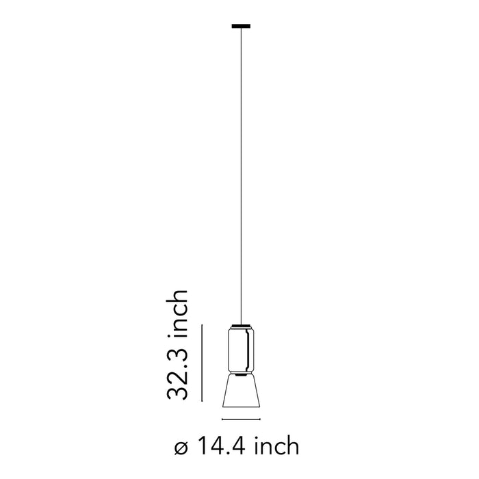Noctambule Low Cylinder and Cone LED Pendant Light - line drawing.