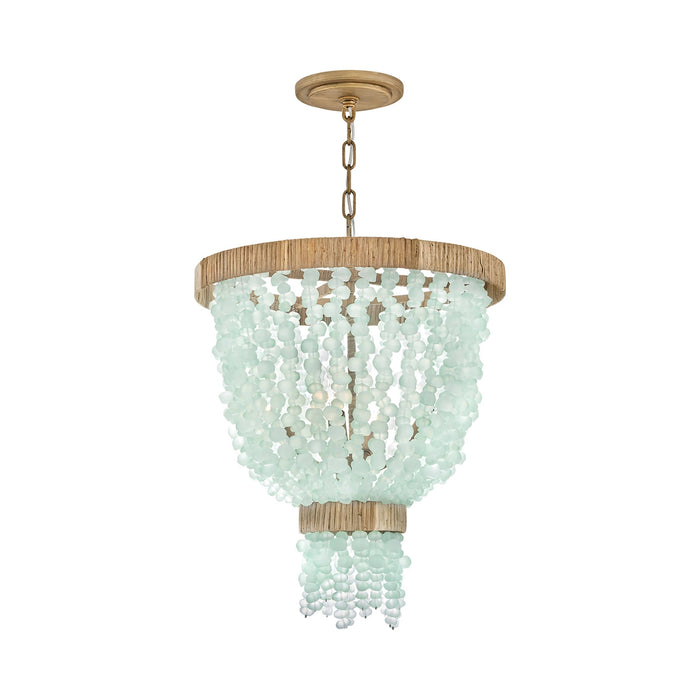 Dune Pendant Light in Burnished Gold with Blue Sea Glass.