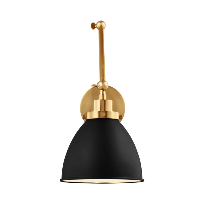 Wellfleet Adjustable Dome Wall Light in Midnight Black and Burnished Brass.