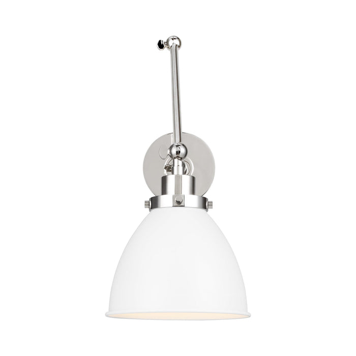 Wellfleet Adjustable Dome Wall Light in Matte White and Polished Nickel.