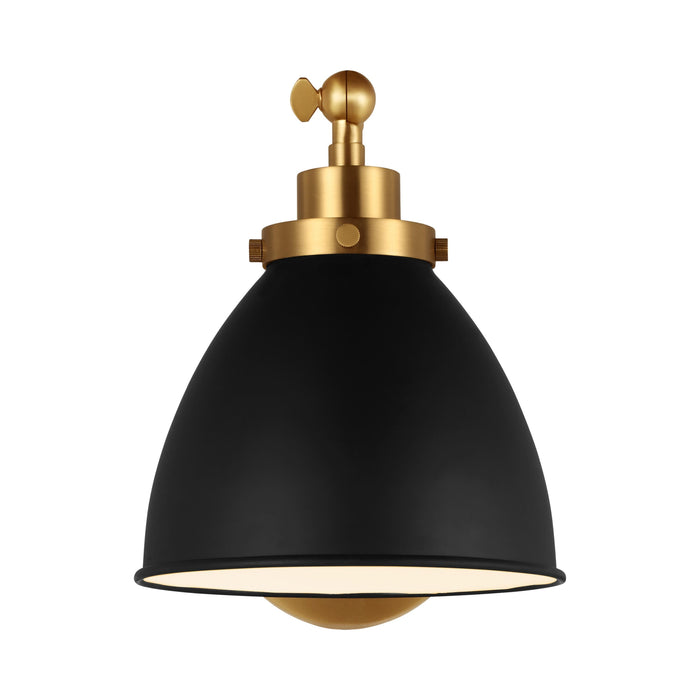 Wellfleet Dome Wall Light in Midnight Black and Burnished Brass.