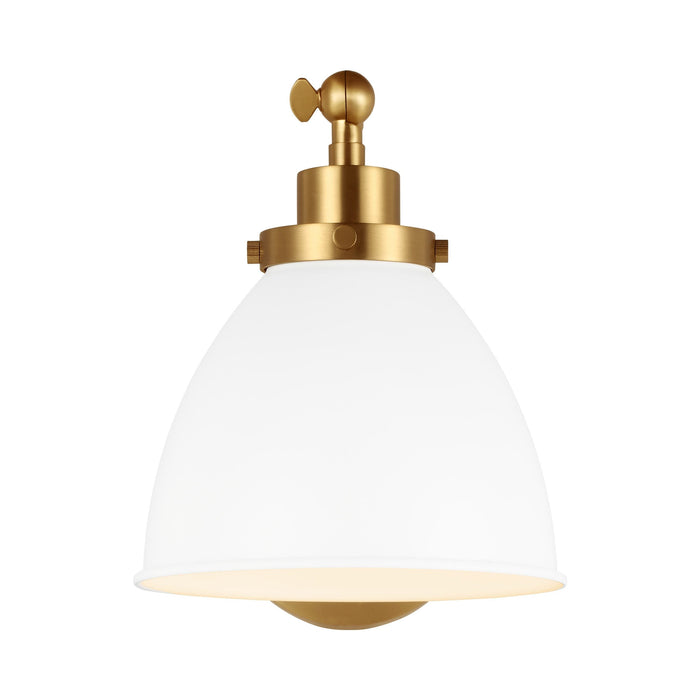 Wellfleet Dome Wall Light in Matte White and Burnished Brass.