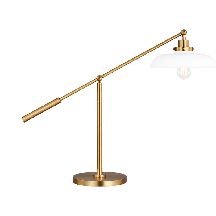 Wellfleet Wide LED Desk Lamp in Matte White and Burnished Brass.