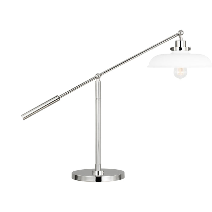 Wellfleet Wide LED Desk Lamp in Matte White and Polished Nickel.