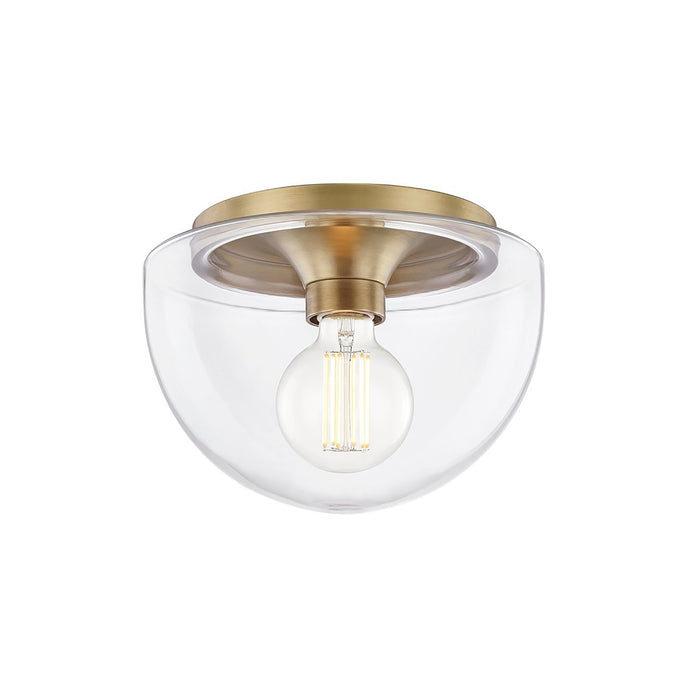 Grace Round Flush Mount Ceiling Light in Clear and Brass.