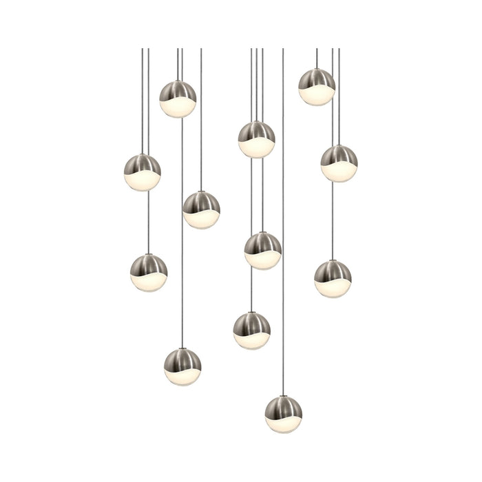 Grapes® 12-Light Round LED Multipoint Pendant Light in Satin Nickel/Small Bulb.