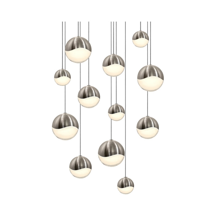 Grapes® 12-Light Round LED Multipoint Pendant Light in Satin Nickel/Assorted Bulb.