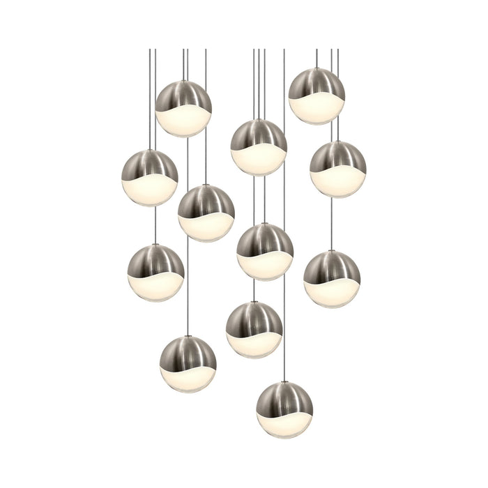 Grapes® 12-Light Round LED Multipoint Pendant Light in Satin Nickel/Large Bulb.