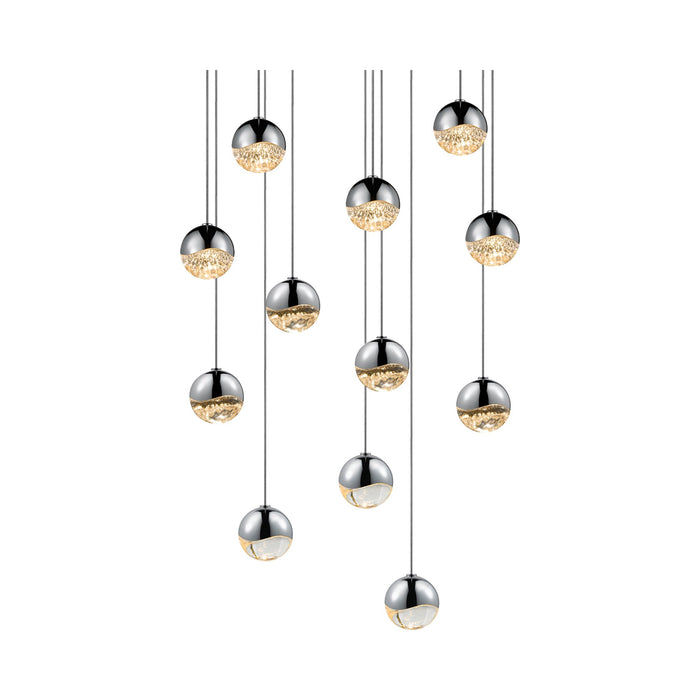 Grapes® 12-Light Round LED Multipoint Pendant Light in Polished Chrome/Small Bulb.