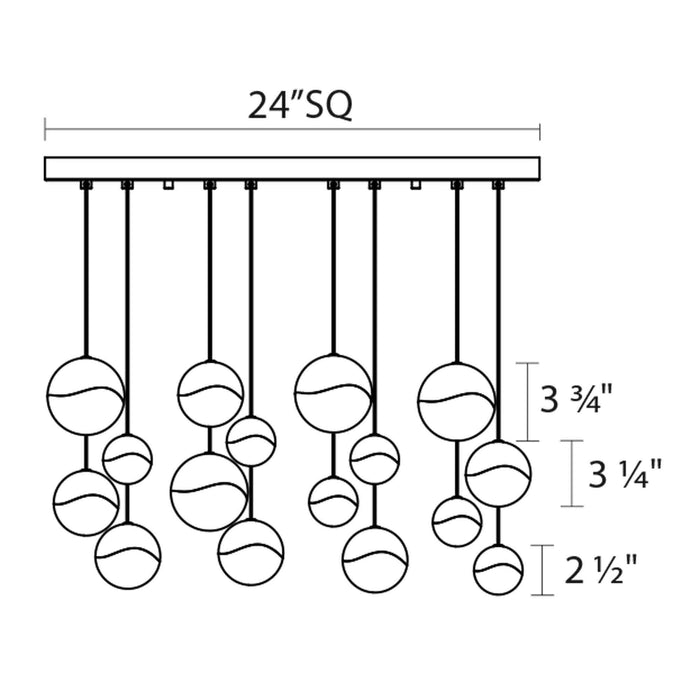 Grapes® 16-Light Square LED Multipoint Pendant Light - line drawing.