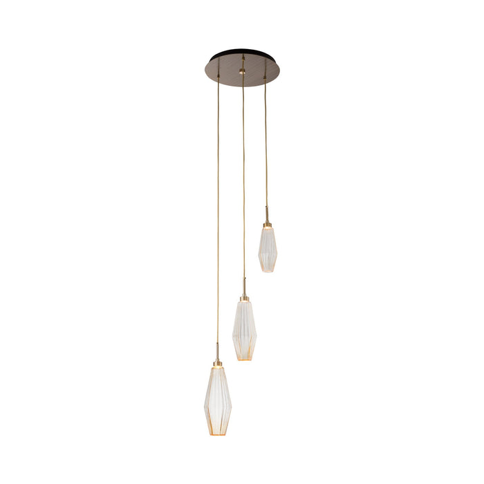 Aalto Round LED Multi Light Pendant Light in Heritage Brass/Amber Glass (3-Light).