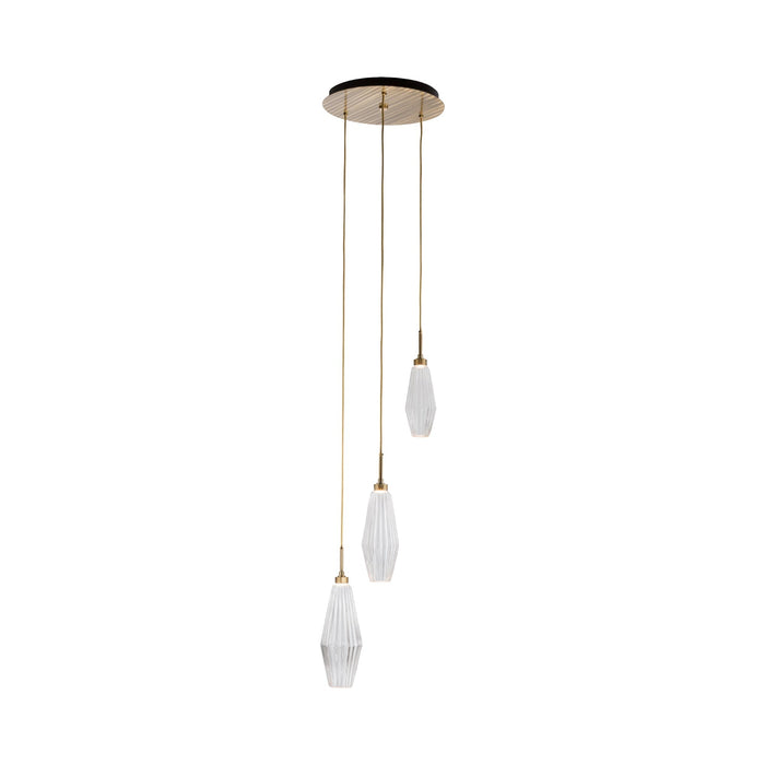 Aalto Round LED Multi Light Pendant Light in Heritage Brass/Clear Glass (3-Light).