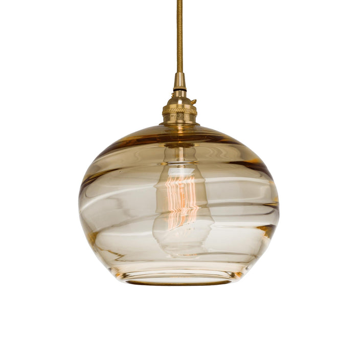 Coppa Pendant Light in Gilded Brass/Amber Glass.