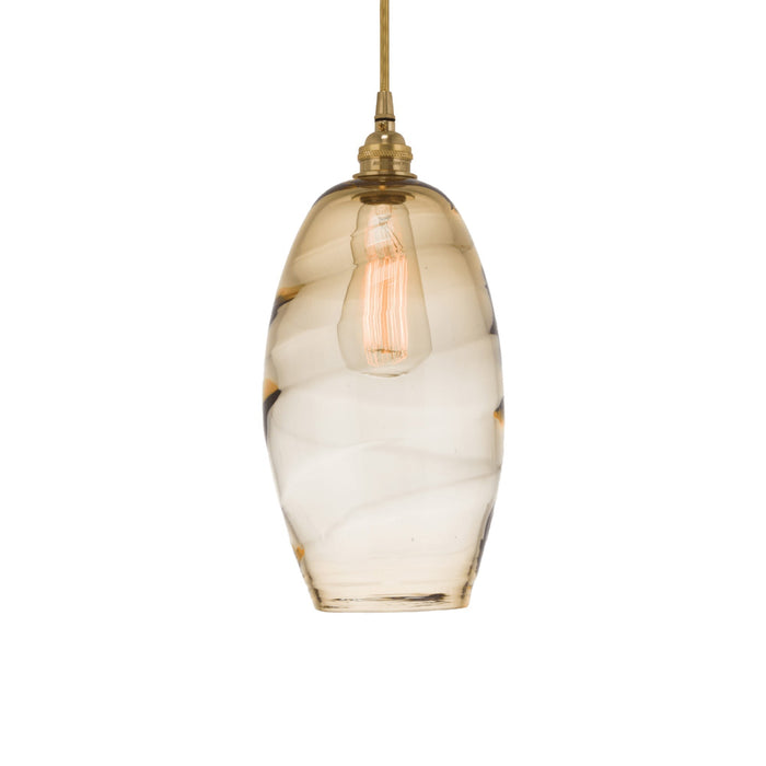 Ellisse Pendant Light in Gilded Brass/Optic Blown Glass - Amber.