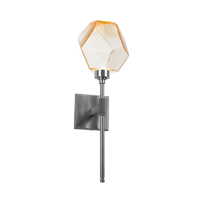 Gem Belvedere LED Wall Light in Satin Nickel/Amber Glass.