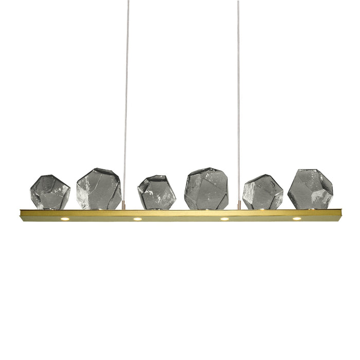 Gem Bezel LED Linear Pendant Light in Heritage Brass/Smoke Glass (44-Inch).
