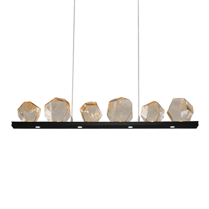 Gem Bezel LED Linear Pendant Light in Matte Black/Amber Glass (44-Inch).