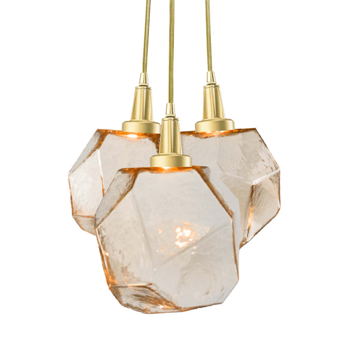 Gem Cluster LED Pendant Light in Heritage Brass/Amber Glass (3-Light).