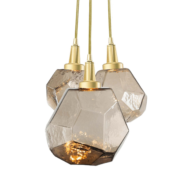 Gem Cluster LED Pendant Light in Heritage Brass/Bronze Glass (3-Light).