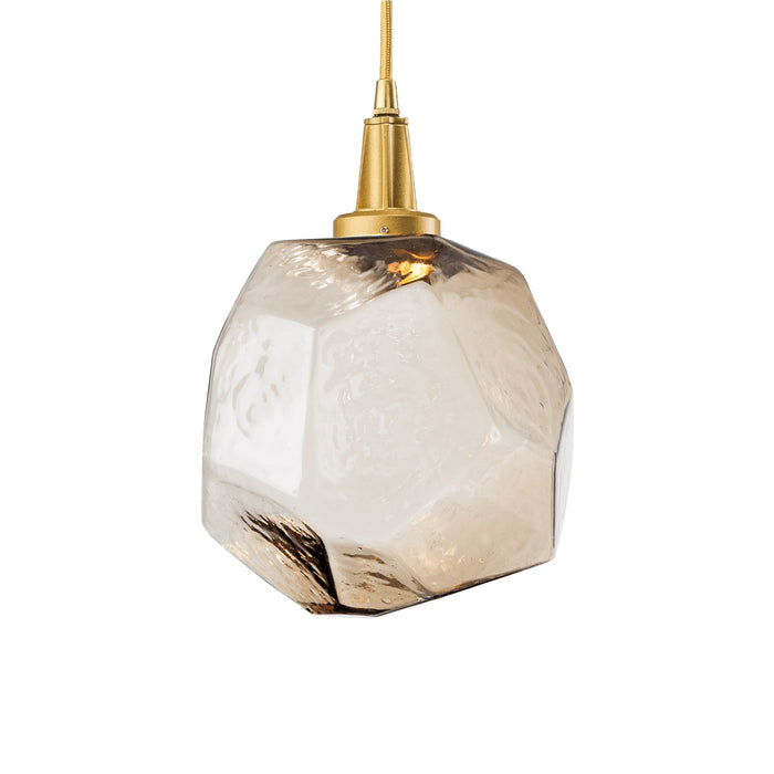Gem LED Pendant Light in Gilded Brass/Bronze Glass.