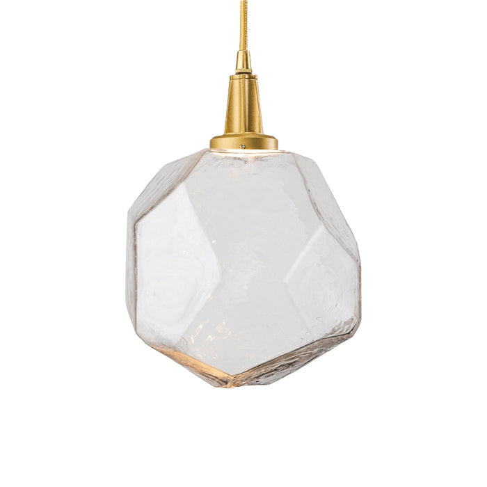 Gem LED Pendant Light in Gilded Brass/Clear Glass.