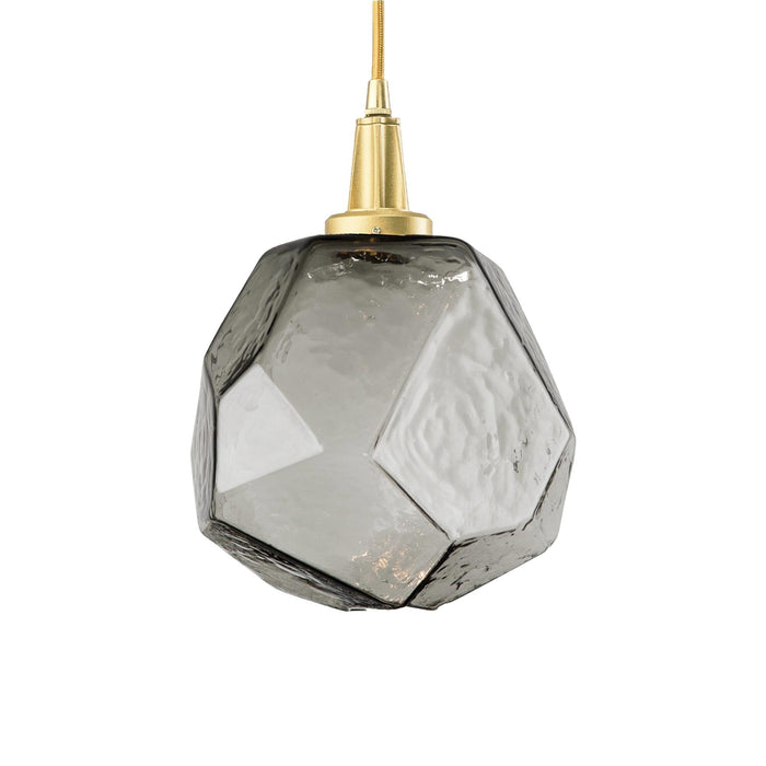 Gem LED Pendant Light in Heritage Brass/Smoke Glass.