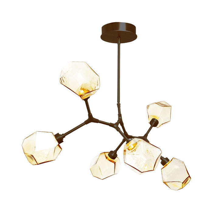 Gem Modern Branch LED Pendant Light in Flat Bronze/Amber Glass (6-Light).