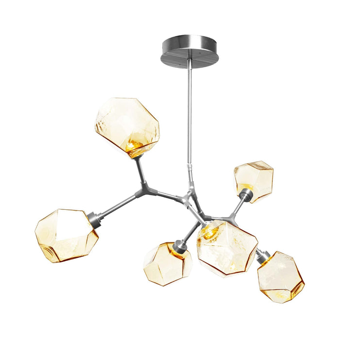 Gem Modern Branch LED Pendant Light in Satin Nickel/Amber Glass (6-Light).