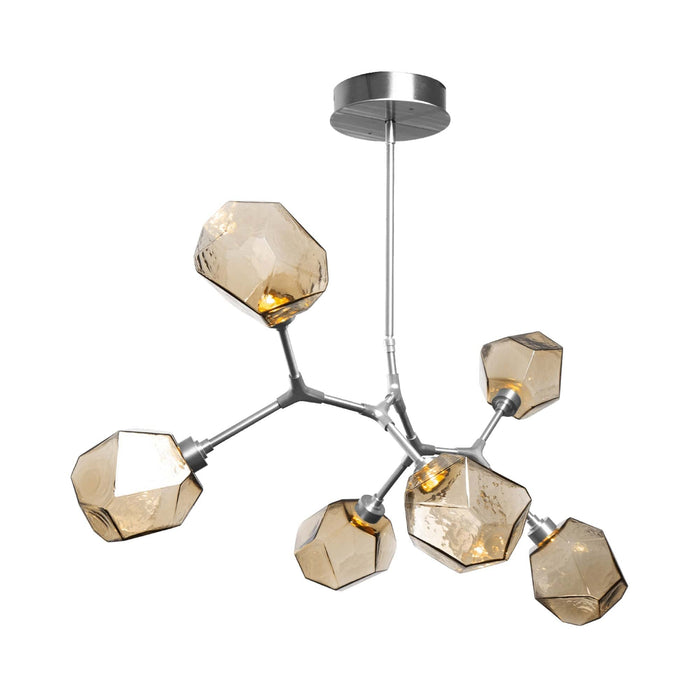 Gem Modern Branch LED Pendant Light in Satin Nickel/Bronze Glass (6-Light).