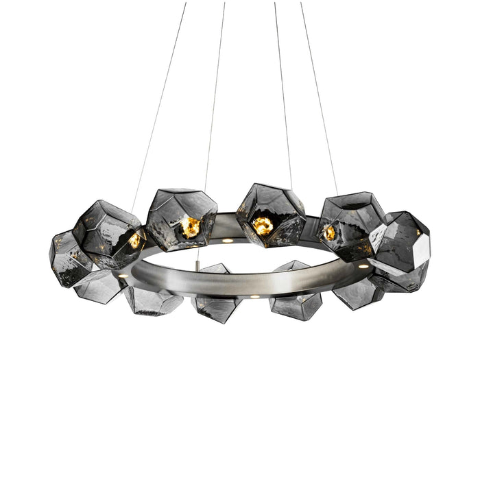Gem Radial Ring LED Chandelier in Gunmetal/Smoke Glass (16-Light).