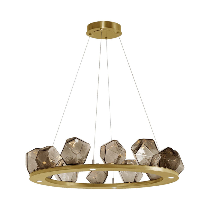 Gem Ring LED Chandelier in Gilded Brass/Blown Glass Gem - Bronze (37.8-Inch).