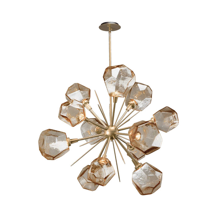 Gem Starburst LED Chandelier in Gilded Brass/Bronze Glass.