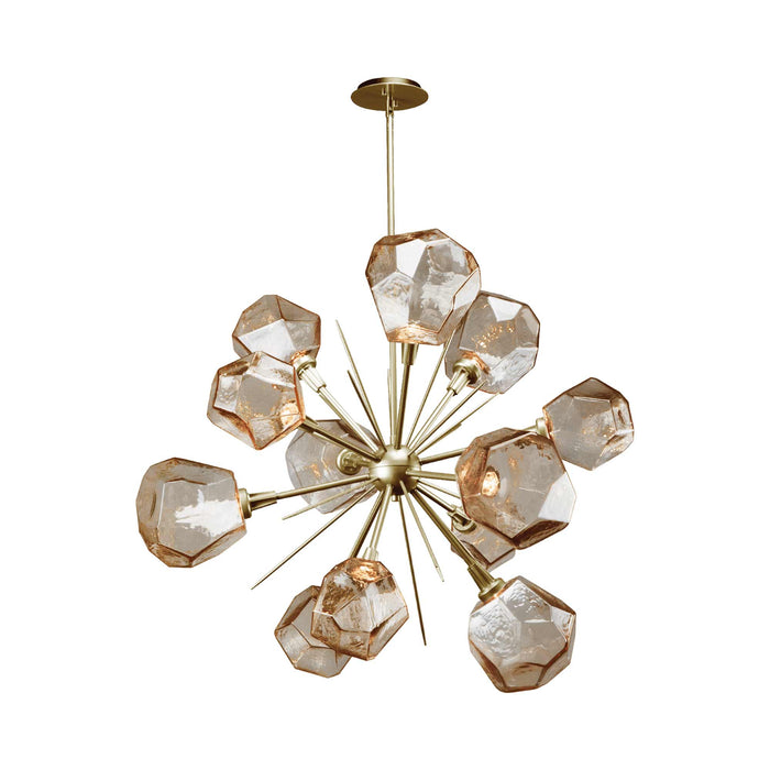 Gem Starburst LED Chandelier in Heritage Brass/Bronze Glass.