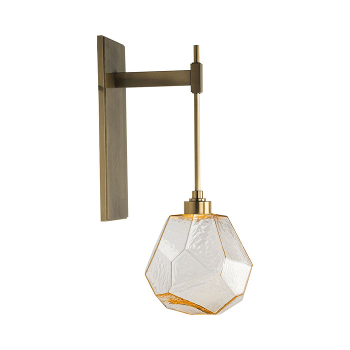 Gem Tempo LED Wall Light in Heritage Brass/Amber Glass.