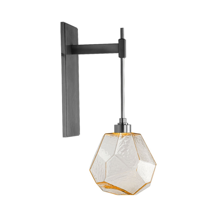 Gem Tempo LED Wall Light in Satin Nickel/Amber Glass.
