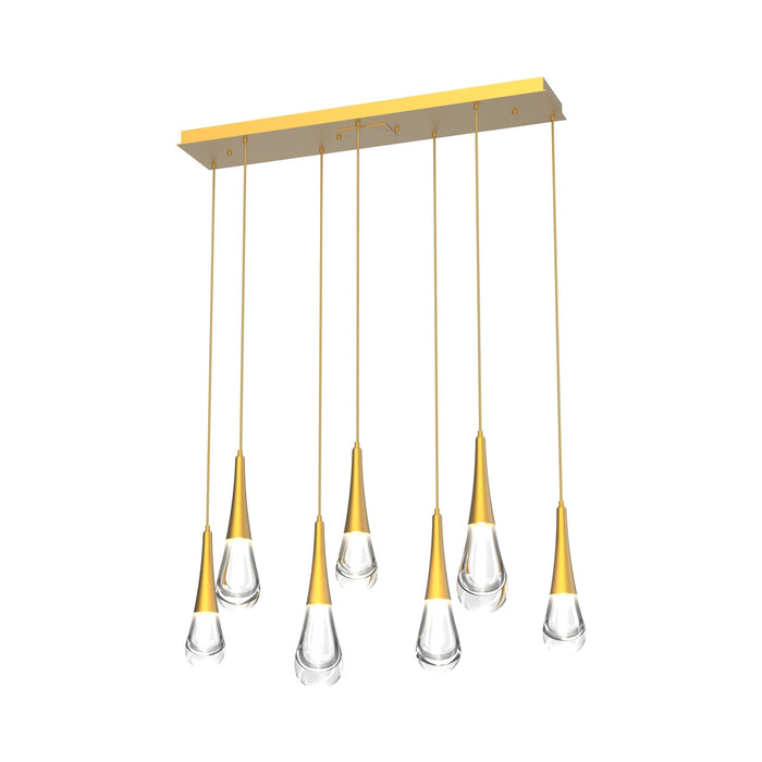 Raindrop LED Linear Pendant Light in Gilded Brass (7-Light).