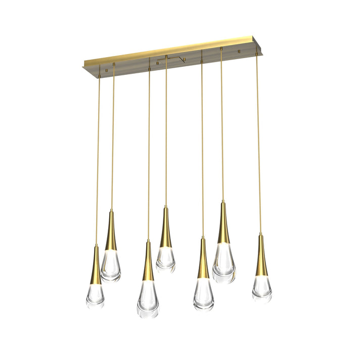 Raindrop LED Linear Pendant Light in Heritage Brass (7-Light).