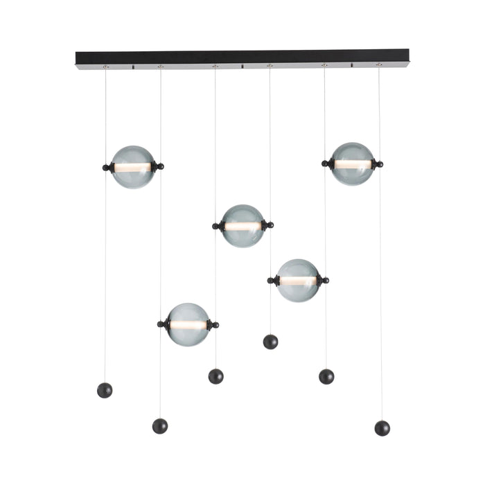 Abacus Linear LED Pendant Light in 5-Light/Black/Abacus Cool Grey Glass.
