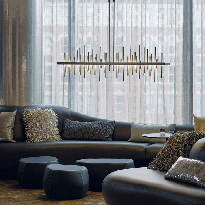Cityscape Large LED Pendant Light in living room.