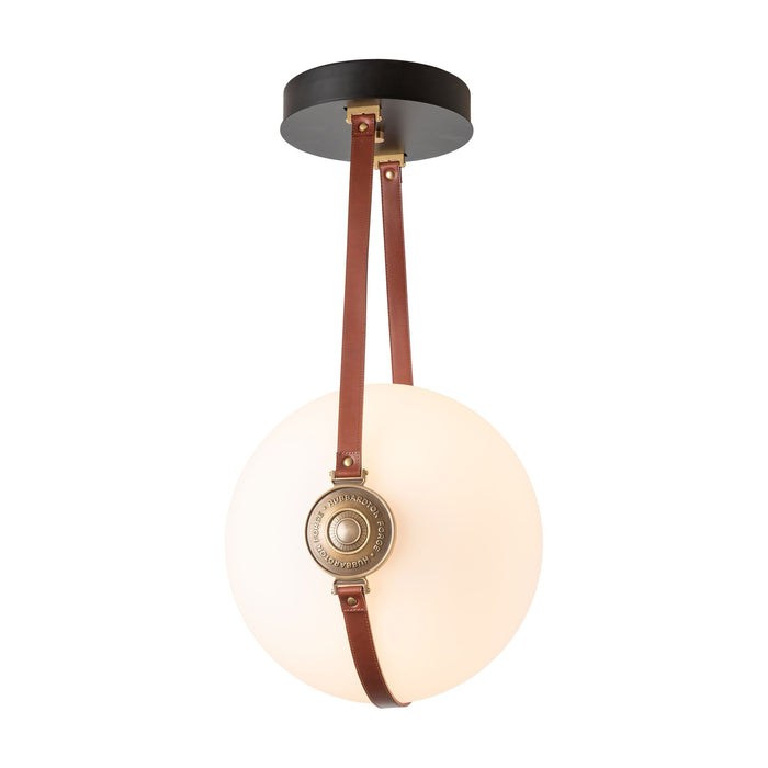 Derby LED Semi-Flush Mount Ceiling Light in Small/British Brown Leather/Hubbardton Forge Disc/Antique Brass.