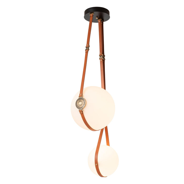 Derby Multi LED Pendant Light in Short/British Brown Leather/Hubbardton Forge Disc/Antique Brass.