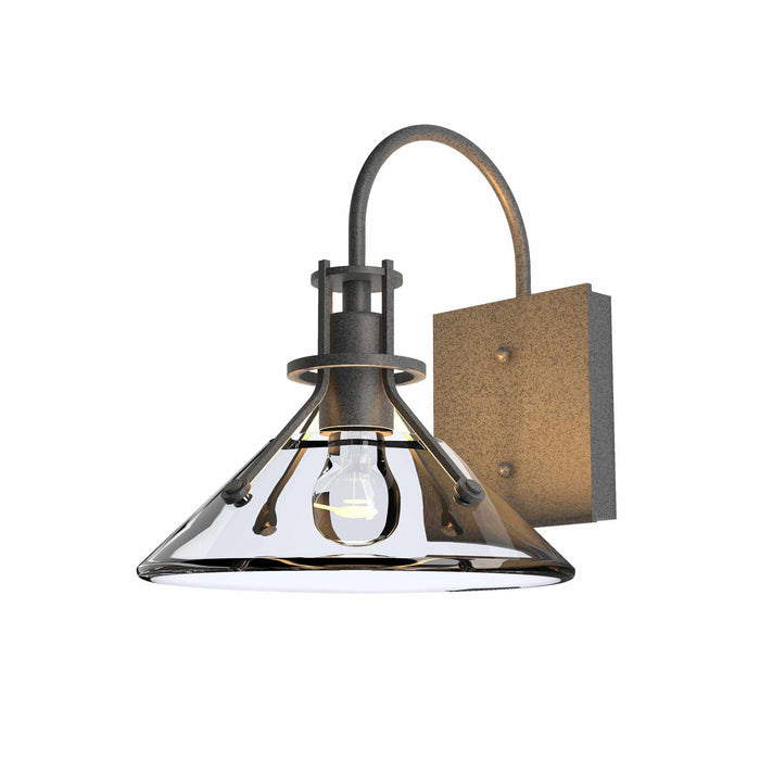 Henry Glass Shade Outdoor Wall Light in Small/Coastal Natural Iron/Clear Glass.