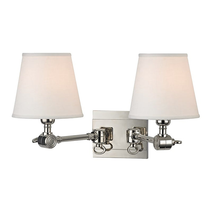 Hillsdale Two Light Wall Light in Polished Nickel.