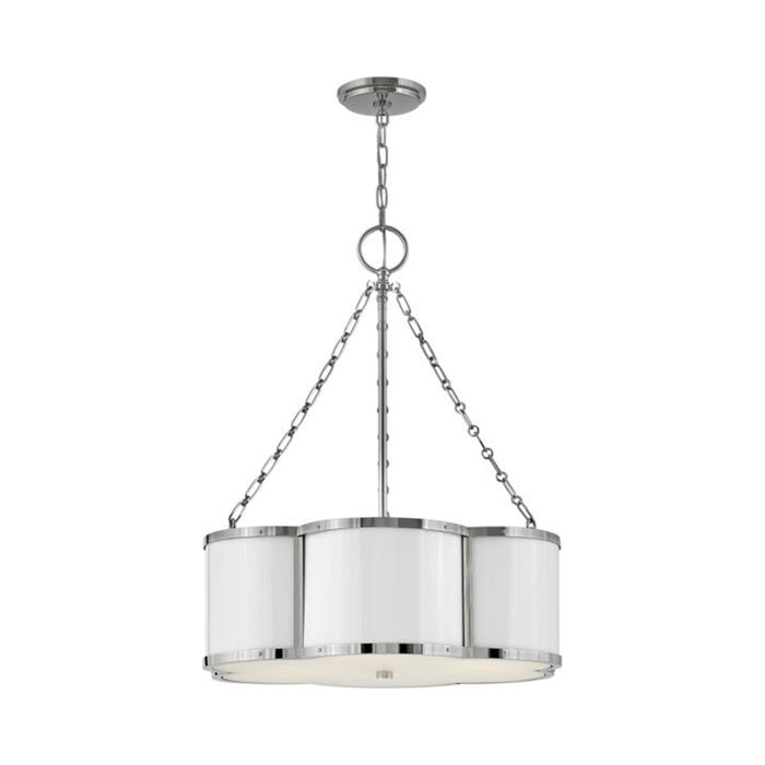Chance Drum Pendant Light in Polished Nickel.