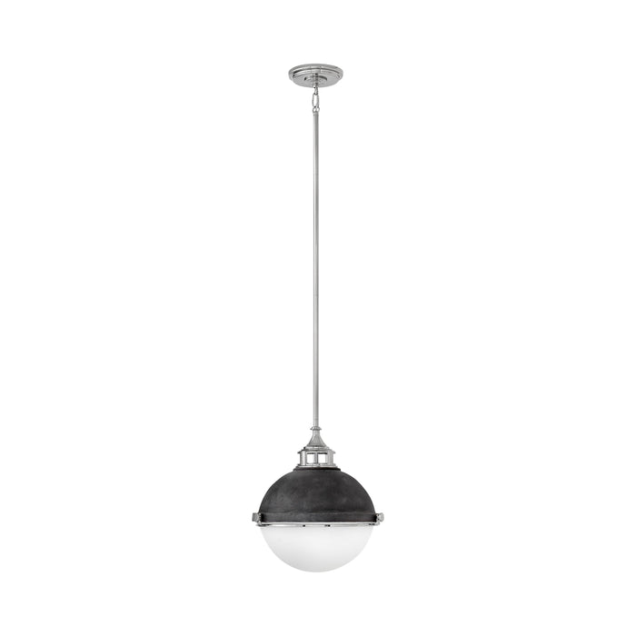 Fletcher Pendant Light in Small/Aged Zinc With Polished Nickel Accent.