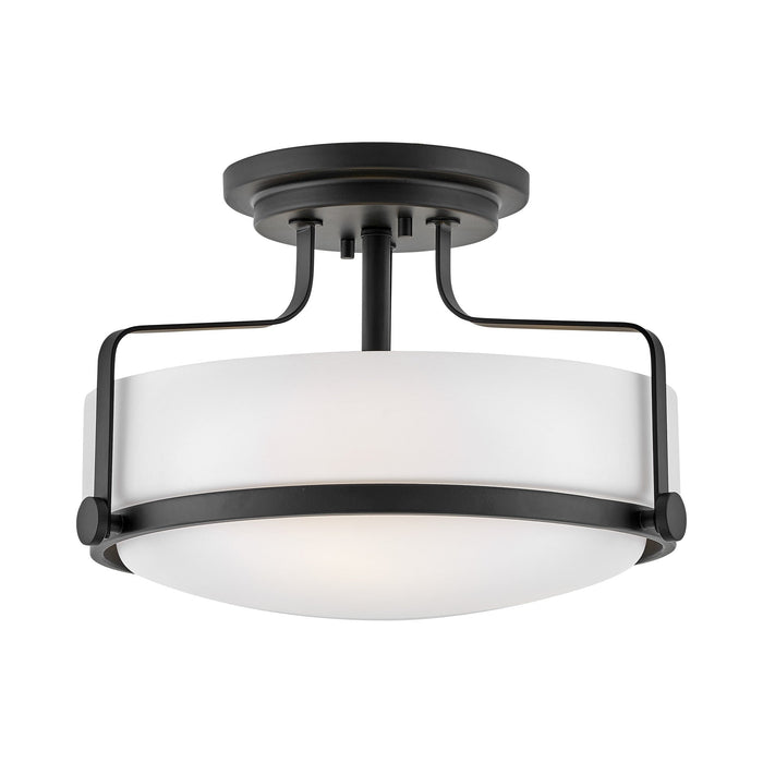 Harper Semi Flush Mount Ceiling Light in Black with Etched Opal Glass (Medium).