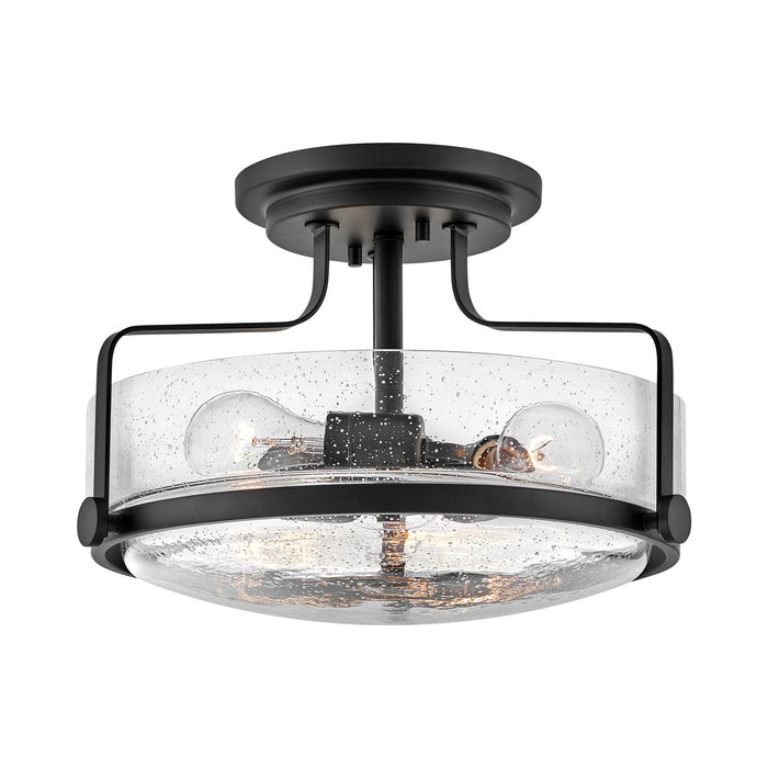 Harper Semi Flush Mount Ceiling Light in Black with Clear Seedy Glass (Medium).