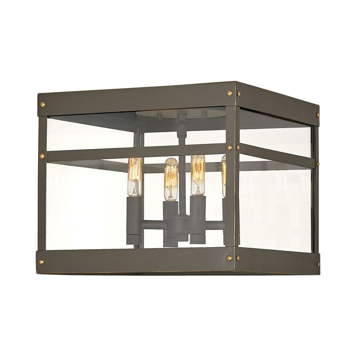 Porter Outdoor Flush Mount Ceiling Light in Oil Rubbed Bronze.