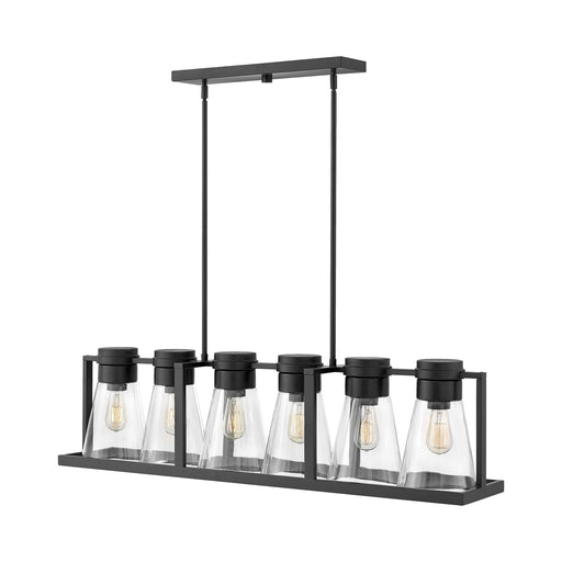 Refinery Linear Pendant Light in Black With Clear Glass.